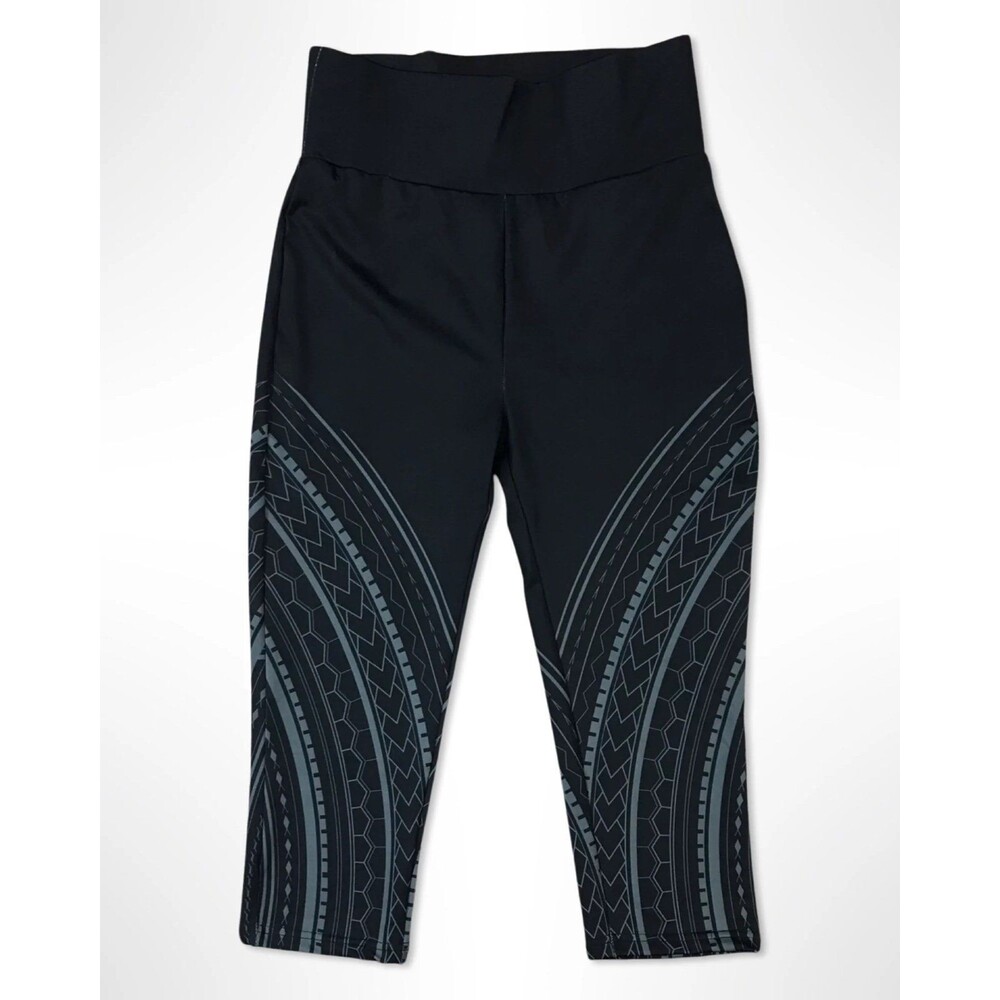 Tanoa Co. LCT001 Samoan Polynesian Grey Tribal Capri Tight Grace Leggings XS